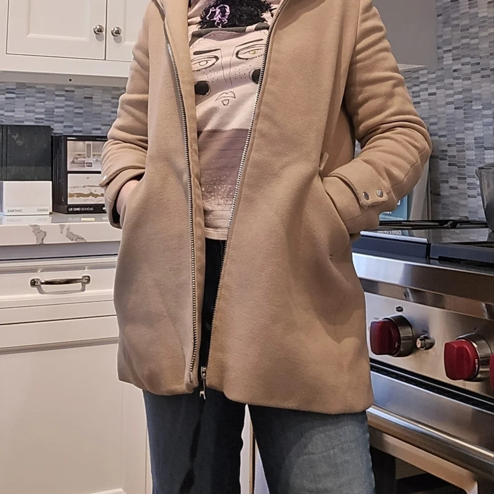 Mango tan wool zip hooded coat - Picture 6 of 6